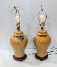 Pair of Tan Lamps with Gail Pittman Birds