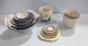 Various Sized Blue and White Bowls, Candle Holder & Dishes