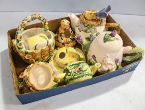 Porcelain Teapots & Candle Holder