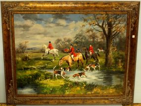 Large Oil Painting of Hunt Scene