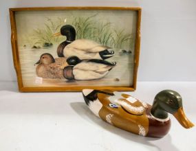 Painted Wood Duck & Duck Tray
