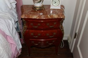 Pair of French Inlaid Marble Top Nightstands