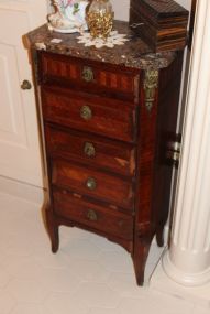 Small Five Drawer Marble Top Nightstand