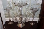 Large Early 1800s Glass Epergne and Matching Vases