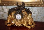 Large Three Piece Deniere Bronze Clock Set