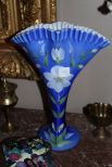 Pair of Hand Painted Glass Fan Vases