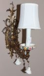 Pair of Brass Candlestick Wall Sconces with Porcelain Bobeches