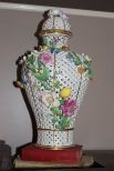Meissen Large Pair of Porcelain Reticulated Jars with Lids