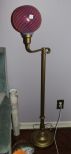 Brass Floor Lamp with Cranberry Swirl Shade