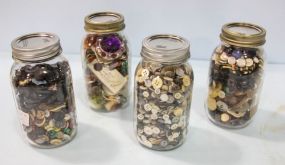 Three Fruit Jars of Buttons & One Miscellaneous Jar