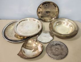 Five Silverplate Trays, Bowl & Two Trivets