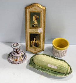 Florentine Wall Plaque & Three Italian Pottery Pieces