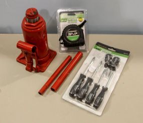 Screwdriver Set, 12 Ton Bottle Jack & Tape Measure