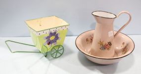 Enamel Bowl/Pitcher & Flower Cart