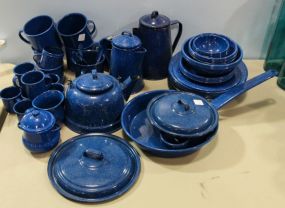 Large Lot of Blue Enamel Ware
