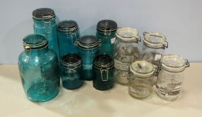Eight Green Colored Jars & Four Clear Jar Canister Set