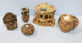 Carved Coconut, Wood Carved Tiki Lounge Vase & Potpourri Holder