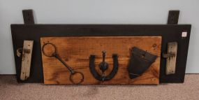 Black and Pine Shelf with Hook and Horseshoe
