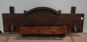 Oak and Walnut Shelf with Wood Hooks and Holder