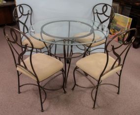 Glass Top Table with Metal Base & Four Metal Chairs