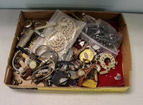 Box of Watches and Costume Jewelry