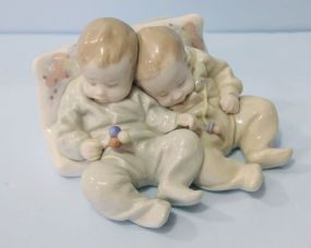 Lladro Figurine of Two Babies with Rattle