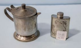 Small Stainless Cream Pitcher & English Pewter Etched Flask