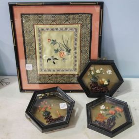 Four Six Sided Imitation Jade Plaques & Silk Framing