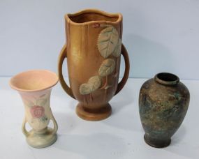 Metal Vase, Small Hull Vase & Roseville Vase