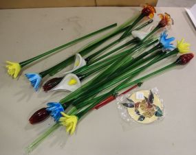 Approximately Twelve Glass Flowers & Round Window Hanger