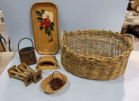 Various Baskets & Hand Painted Tray