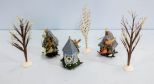 Three Hawthorne Village Trees  & Three Kinkade Ornaments