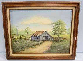 Oil Painting of Barn Signed Ernestine Stringer