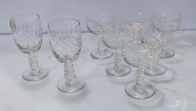 Set of Six Cut Glass Champagne Glasses & Two Wine Glasses