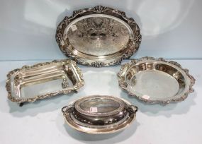 Three Silverplate Serving Pieces & Two Footed Covered Dish