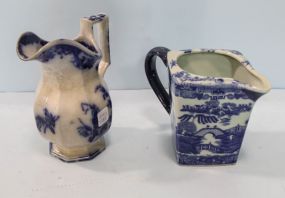 Antique Flow Blue Pitcher & Victorian Ironstone Pitcher