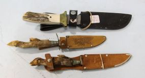 Two Deer Hoof Knives & Parker Edward Knife with Case