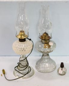 Two Oil Lamps & Miniature Oil Lamp