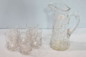 Cut Glass Pitcher & Six Tumblers