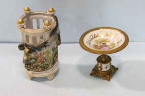 Hand Painted French Compote & Porcelain Footed Vase