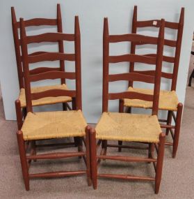 Four Rush Seat Ladder Back Chairs