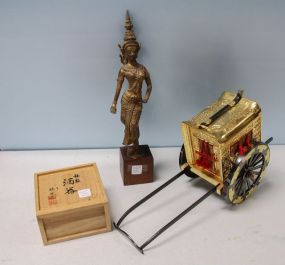 Metal Geisha Girl, Brass Carriage & Saki Set