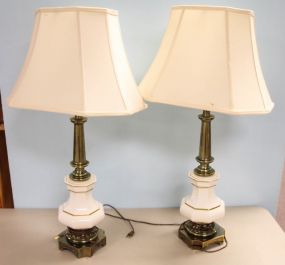 Pair of Porcelain with Gold Trim Lamps