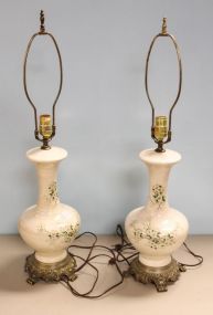 Pair of Porcelain Lamps with Flowers