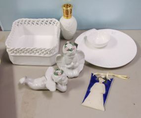 White Square Basket, Dip Tray, Two Angels and Lamp