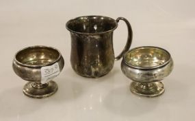 Two Sterling Master Salt Dips & Sterling Baby Cup
