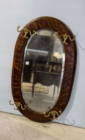 Oak Hanging Beveled Mirror with Hooks