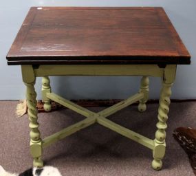 Country Green Barley Twist Draw Leaf Table with Oak Top