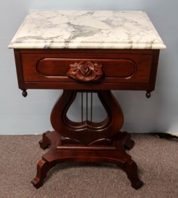 Mahogany Lyre Based Marble Top Table