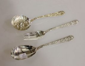 Three Sterling Repousse Kirk and Son Serving Pieces